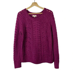 Ann Taylor LOFT Purple Round Neck Open Knit Sweater L